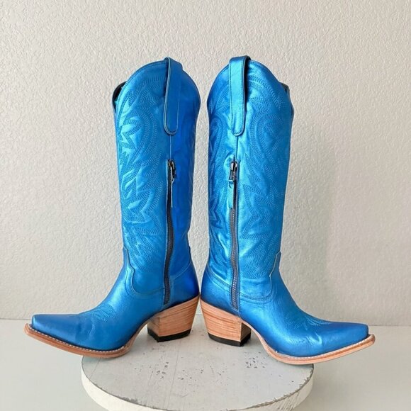 Lane SMOKESHOW Womens Cowboy Boots 6.5 Metallic Blue Western Cowgirl Mid Calf - Picture 7 of 11